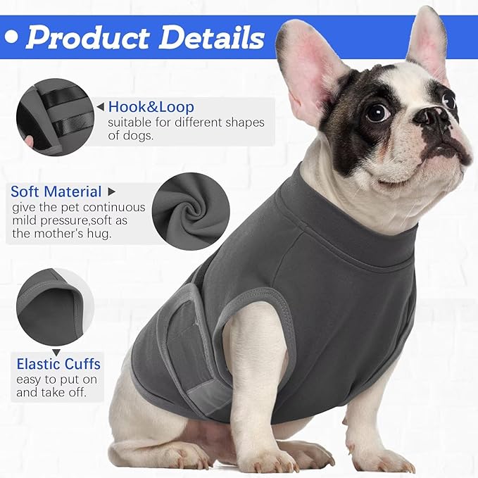 MIGOHI Dog Anxiety Relief Coat,Comfort Anxiety Vest for Dogs,Adjustable Dog Anxiety Calming Wrap for Fireworks,Thunderstorm,Travel,Separation,Anxiety Jacket for Small Dogs,XS,Gray