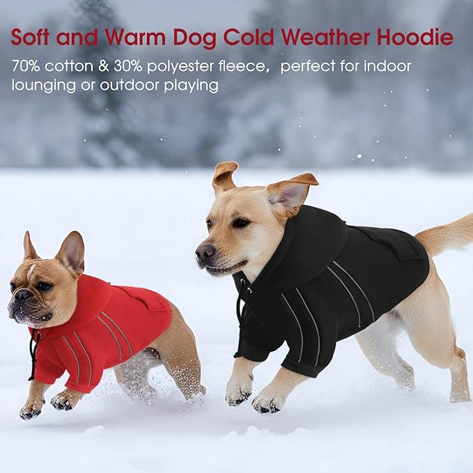 ASENKU Cozy Dog Hoodie，Soft Sweater with Adjustable Hood, Back Pocket and Leash Access Hole，Warm Reflective Sweatshirt for Cold Weather（Black，L