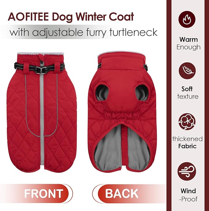 AOFITEE Winter Jacket for Extra Large Dogs, Warm Turtleneck Dog Coat with Back Zipper, Waterproof Dog Puffer Coat for Large Dogs,Winter Jacket Warm Snowsuit for Border Collie, Golden Retriever