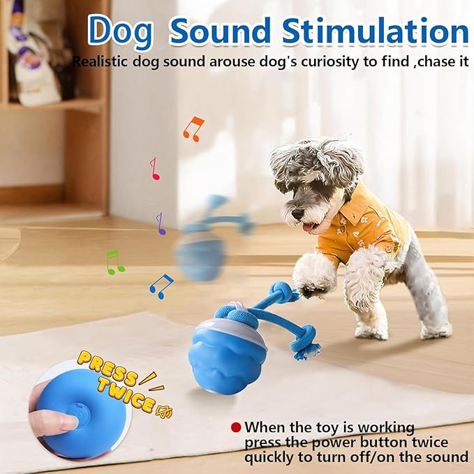 Interactive Dog Toys Ball - Fun Moving Dog Toys to Keep Them Busy | Smart Jumping Ball for Dogs with Three Modes, Rechargeable Automatic, Knot Design, Bite-Resistant and Teeth-Cleaning,Blue
