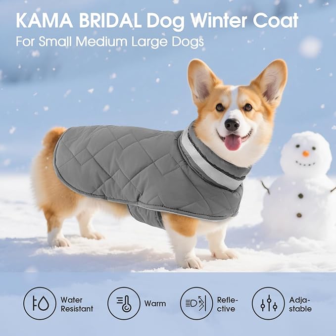 Dog Winter Coat Warm Padded Puppy Jacket Windproof Water Resistant Clothes for Small Medium Large Pets Christmas Sweater Outfit Vest(Grey, M)