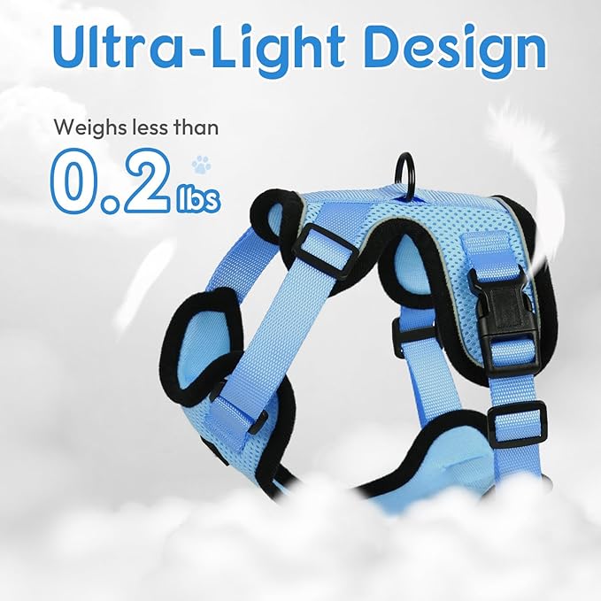 Dooradar Cat Harness and Leash Set, Escape Proof Safe Adjustable Kitten Vest Harnesses for Walking, Easy Control Soft Breathable Mesh Jacket with Reflective Strips for Cats,Light Blue, XS
