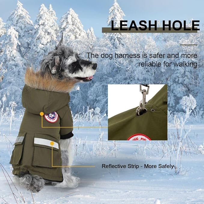 PINA Small Dog Coats - Waterproof, Warm Winter Jacket with Faux Fur Hood, Reflective, Flannel Lined, Windproof, Pocket