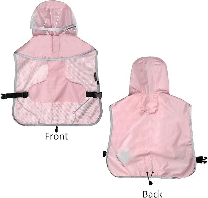 MAMORE Dog Raincoat Waterproof, Lightweight Adjustable Dog Rain Coat Hooded Poncho with Reflective Strip for Large Medium Small Dogs (Pink, Small)