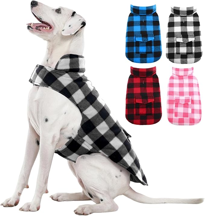 Kuoser Dog Winter Coat, Windproof Dog Fleece Jacket British Style Plaid Cold Weather Doggie Vest Coats, Reversible Cozy Warm Pet Clothes Apparel for Extra Large Size Dogs XXXL