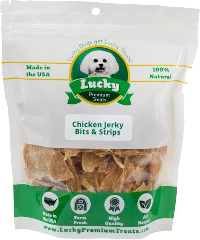 Lucky Premium Treats Chicken Jerky Bits and Strips All Natural, Dehydrated Chicken Breast (7 oz)