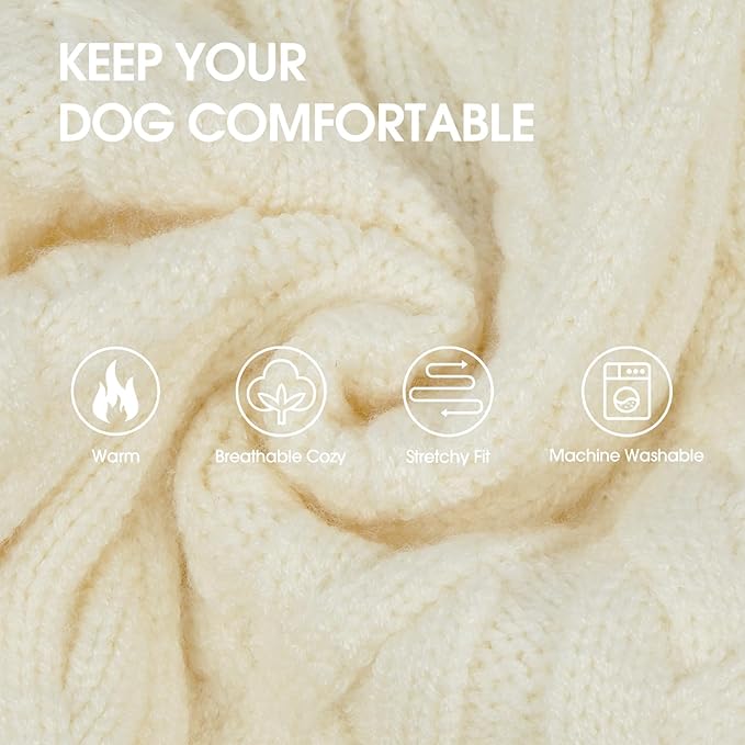 IECOii Girl Dog Sweater Dress, Great Dane Sweaters for Girl Dogs, Beige,5XL, Extra Large Dog Sweater for Female Dogs Pet Winter Dress for Giant Breeds - Xmas Turtleneck Knitwear for Cold Weather