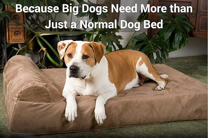 Barker Beds Giant Orthopedic Dog Bed for Large Dogs - 7" Thick Washable Big Dog Bed with Headrest - XL Water-Resistant Mattress - Durable Microsuede Cover - Comfy Pet Bed (Khaki)