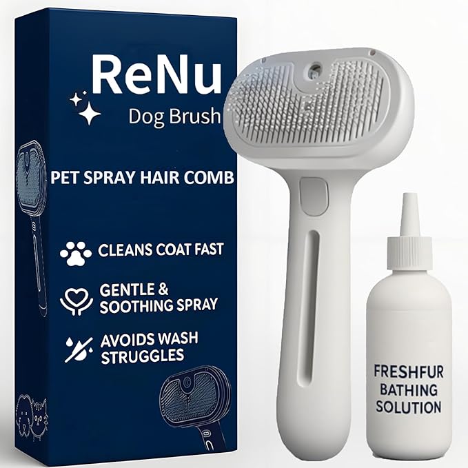 Fresh Fur Shower Brush, 3-in-1 Self-Cleaning Steamy Pet Brush for Dogs & Cats – Grooming Tool for Long & Short Hair, Removes Loose Hair & Reduces Shedding