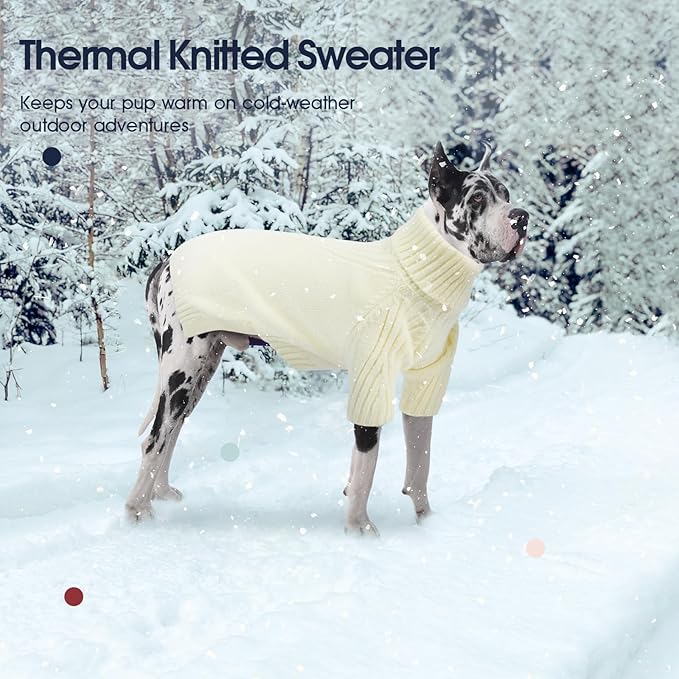 IECOii XXXL Dog Sweater,Warm Dog Sweaters for Extra Large Dogs Girl Boy,Stretchy & Cozy,Turtleneck Knitted Pullover for Pet Wear On Holiday,Easy On Doggy Sweatshirt for Labrador (White,XXXL)