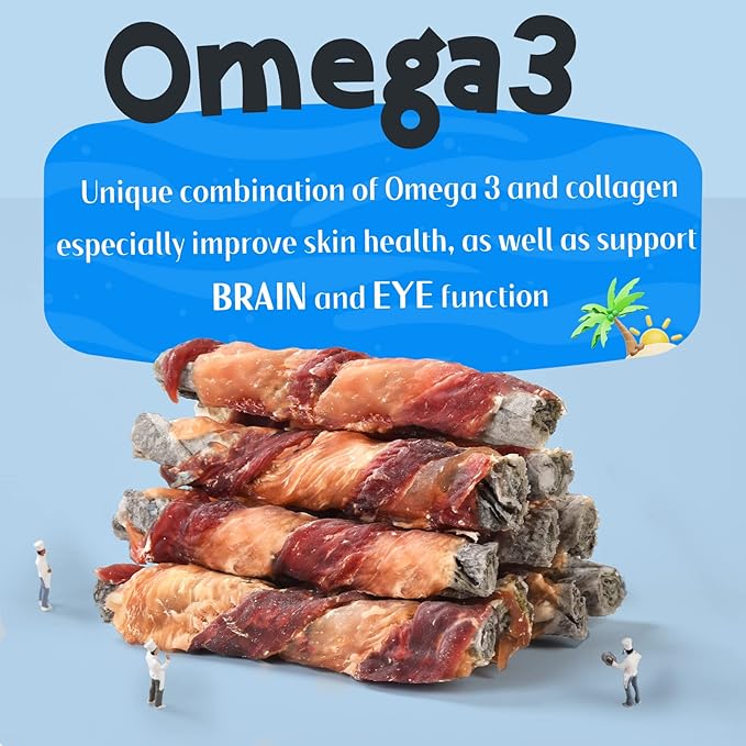 ASMPET Dog Cod Skin Treats, Chicken & Duck Wrapped Cod Skin Sticks, Rawhide Free Dog Treats Chews Bones
