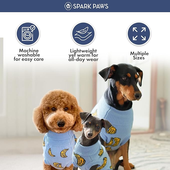 Spark Paws Knit Dog Sweater – Ultra Soft Warm Winter Dog Sweater for Small, Medium & Large Dogs – Stretch Fit Pet Sweater for French Bulldog, Pitbull, Girl & Boy Dogs Jacket, (Banana,XL)