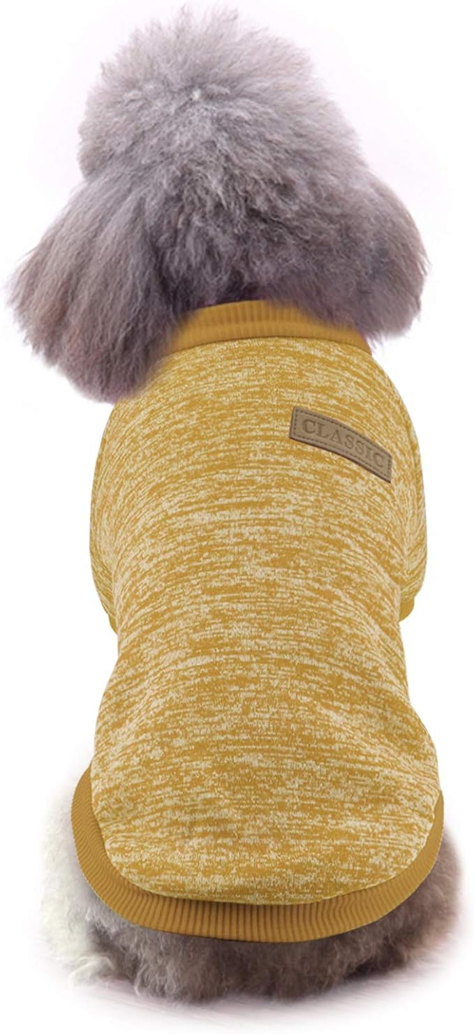 Idepet Pet Dog Classic Knitwear Sweater Fleece Coat Soft Thickening Warm Pup Dogs Shirt Winter Pet Dog Cat Clothes Puppy Customes Clothing for Small Dogs(S,Yellow)
