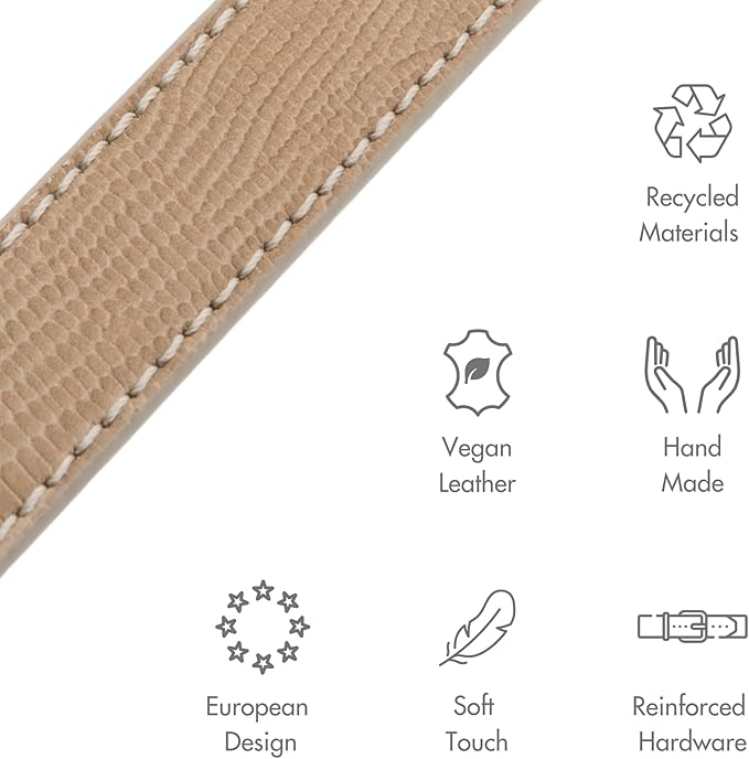 Nina Woof Milan Vegan Leather Dog Collar - Padded Luxury Collar with Adjustable Buckle - For Small to Large Dogs - Beige, Large