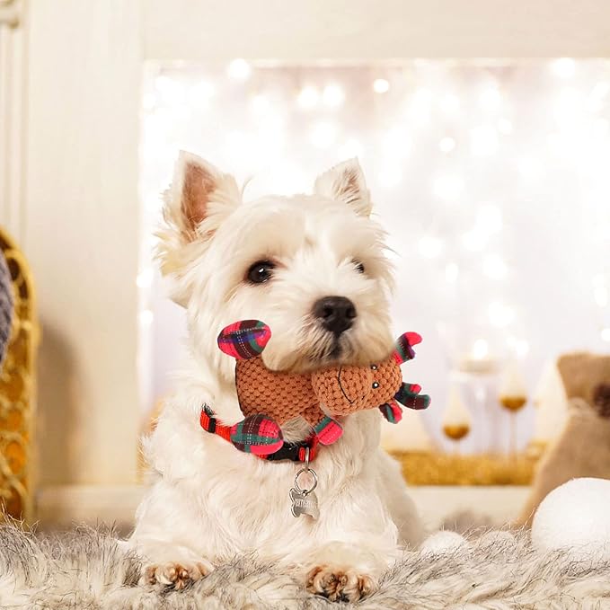 Rypet Pet Christmas Toy Dog Stuffed Squeaky Toys Puppy Durable Plush Toy Reindeer Dog Toys for Medium Small Dogs