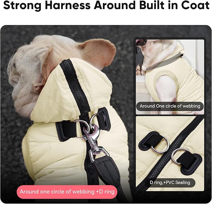 Fleece Lining Dog Hoodie with Harness Built in,Extra Warm Small Dog Jacket in Winter Puppy Coats with Hooded,Light Yellow XS