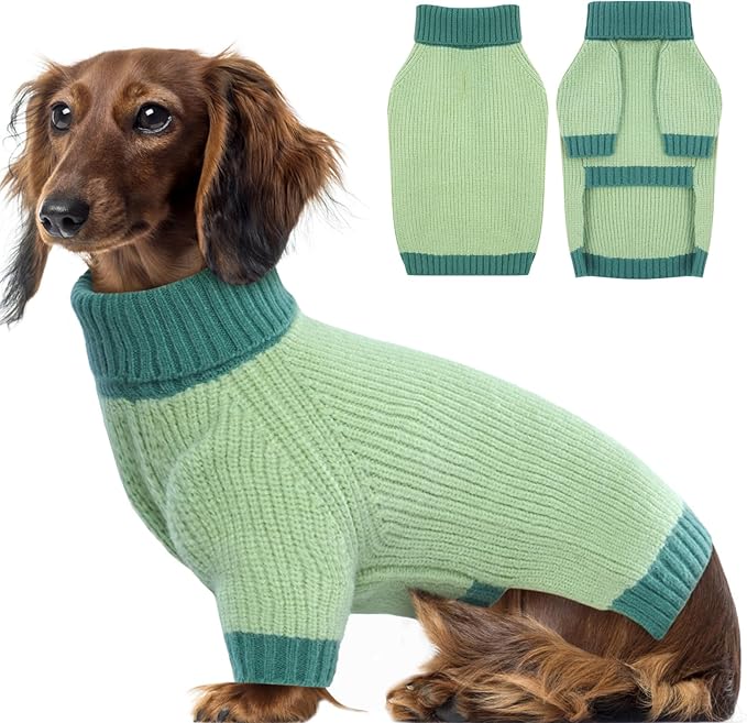 Large Dog Sweater, Soft Cable Knit Sweater with Harness Hole, Warm Christmas Sweaters for Dogs Male Female, Fall Winter Pet Pullover Holiday Costume for Dachshund French Bulldog Terrier Green L