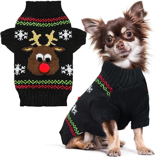 PETCARE Dog Christmas Sweater Black Ugly Funny Cute Cartoon Reindeer Cat Sweaters Jumper Holiday Dog Clothes Puppy Sweaters for Small Medium Large Dogs Fall Winter Outfits Xmas Dogs Costume,X-Small