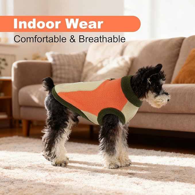 Cozy Dog Fleece Jacket,Winter Warm Puppy Pullover with D-Ring, Sleeveless & Soft Stretch Vest for Small Dogs Running,Jogging,Hiking,Cold Weather Hoodie,Machine Washable,Orange,Size S