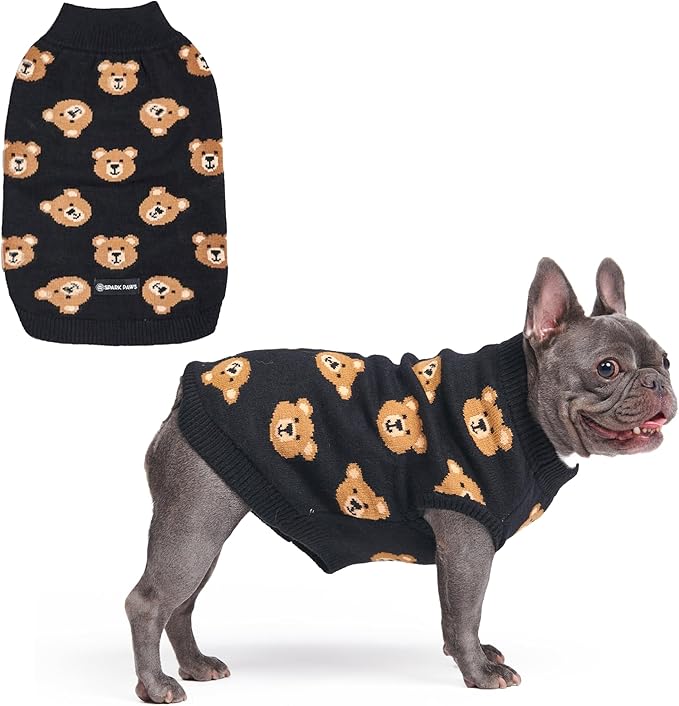 Spark Paws Knit Dog Sweater – Ultra Soft Warm Winter Dog Sweater for Small, Medium & Large Dogs – Stretch Fit Pet Sweater for French Bulldog, Pitbull, Girl & Boy Dogs Jacket, (Broken Teddy, L)