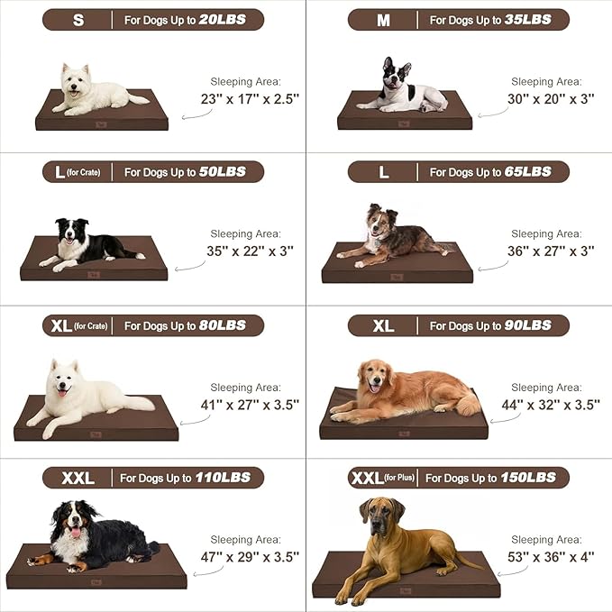 Outdoor Large Washable Dog Bed, Orthopedic Egg Crate Foam Dog Crate Mat for Large Dogs with Removable Oxford Cooling Cover, Brown