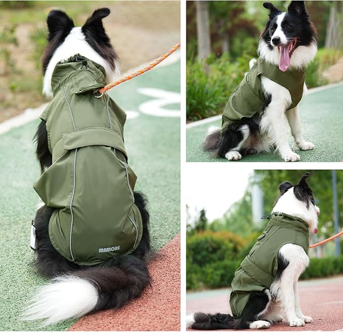 Waterproof Dog Raincoat, Adjustable Lightweight Dog Rain Jacket with Reflective Strip Leash Hole for Small Medium Large Dogs (Green, Small(9-13lb))