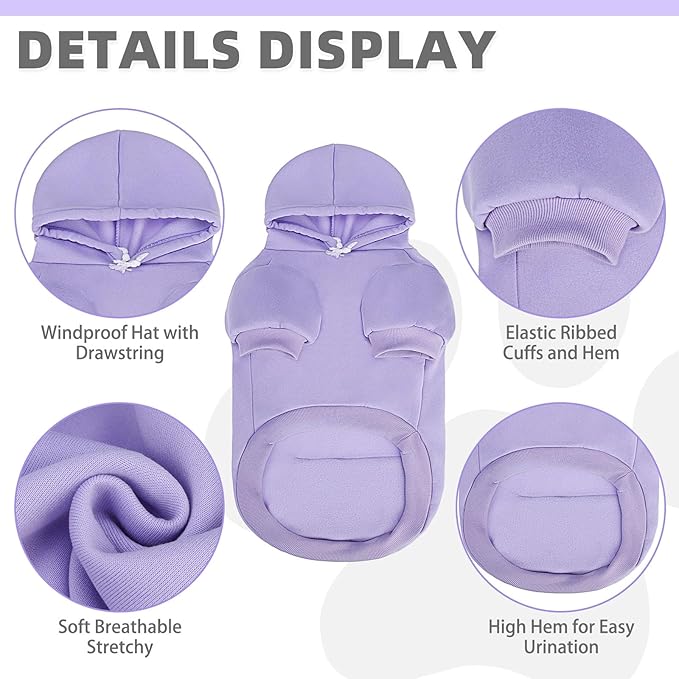 KOOLTAIL Basic Dog Hoodie - Soft & Warm Dog Hoodie Sweater with Leash Hole and Pocket, Pet Winter Coat, Cold Weather Clothes Sweatshirt for Small Medium Large Dogs Puppy Cat Boys Girls Lavender S