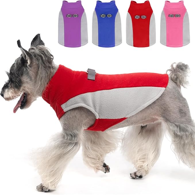 KOOLTAIL Small Dog Sweater - Dog Fleece Vest Jacket with Leash D-Ring for Small Medium Dogs, Soft Pullover Winter Warm Cold Weather Coats, Pet Fall Clothes Outfit for Puppy Cat Boys&Girls, Red XS