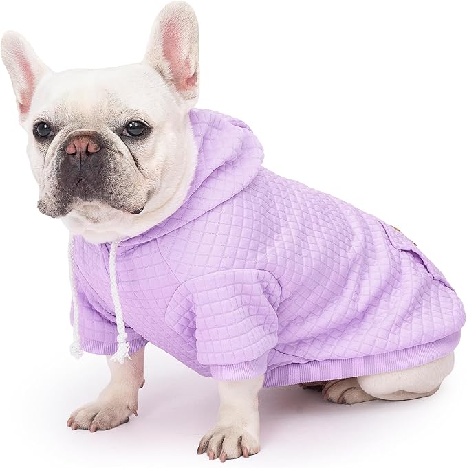 2 Pack Dog Hoodie Sweaters for Small Medium Dogs Warm Dog Clothes for Large Dogs Soft Waffle-Like Laminated Sweatshirt Bulldog (Pink+Purple, XS (Back: 10",Chest: 13", Neck: 9"))