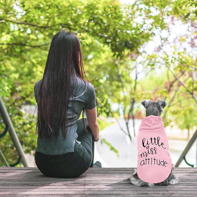 Cat Hoodies for Cats Puppy Pet Clothes Cat Apparel Little Miss Attitude Print Dog Hoodie for Small Medium Dogs Outfits for Kittens(Pink,XL)