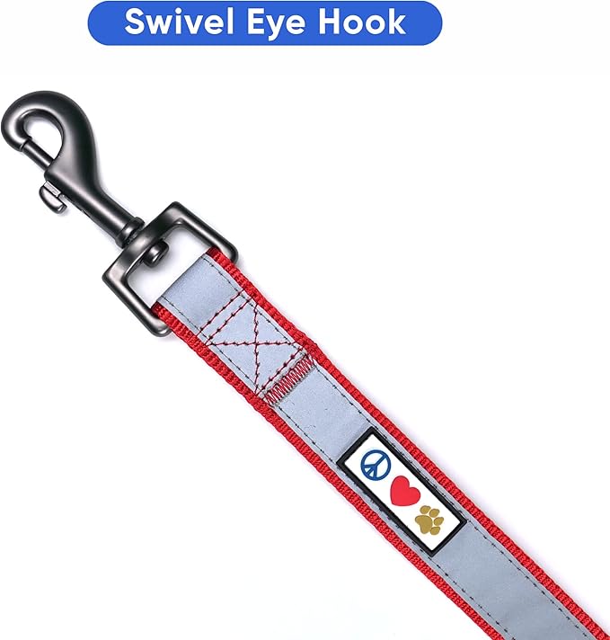 Pawtitas Personalized Dog Leash Embroidered Customize Your Pet Name & Phone Number Puppy Reflective 6 ft Long Large Red Custom Tag Name, Red Reflective 🔦 Padded