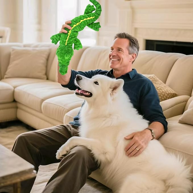 Dog Toys,Stuffed Squeaky Toys Animal Crinkle Plush Toy for Small, Middle, Large Dogs, Chew Interactive Dog Toys to Keep Them Busy,Big Pet Toys for Tug of War Game,Crocodile