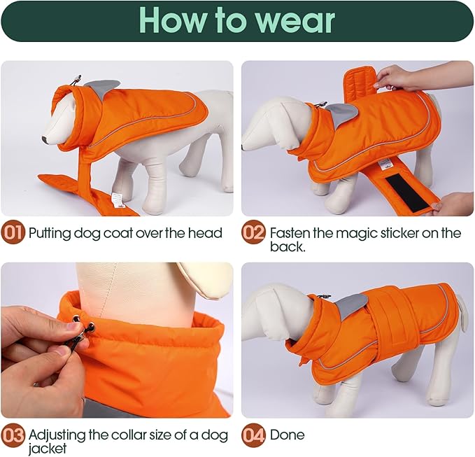 Kuoser Dog Jacket, Dog Coats for Medium Dogs, Warm Pet Winter Coat Jacket, Adjustable Fleece Pet Puffer Vest, Windproof Waterproof Doggie Raincoat Snowsuit Outfits with Reflective Strips