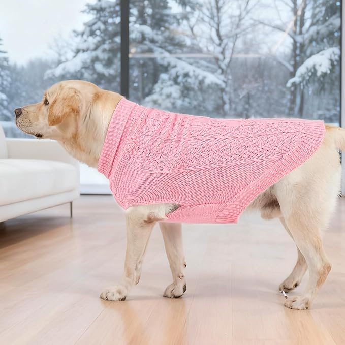 PUPTECK Dog Sweater, Turtleneck Warm Knitted Pullover Coat, Thick Cable Knitwear Clothes in Winter, Pet Apparel Outfits for Small Medium Dogs, for Cold Weather Indoor & Outdoor, Pink XS