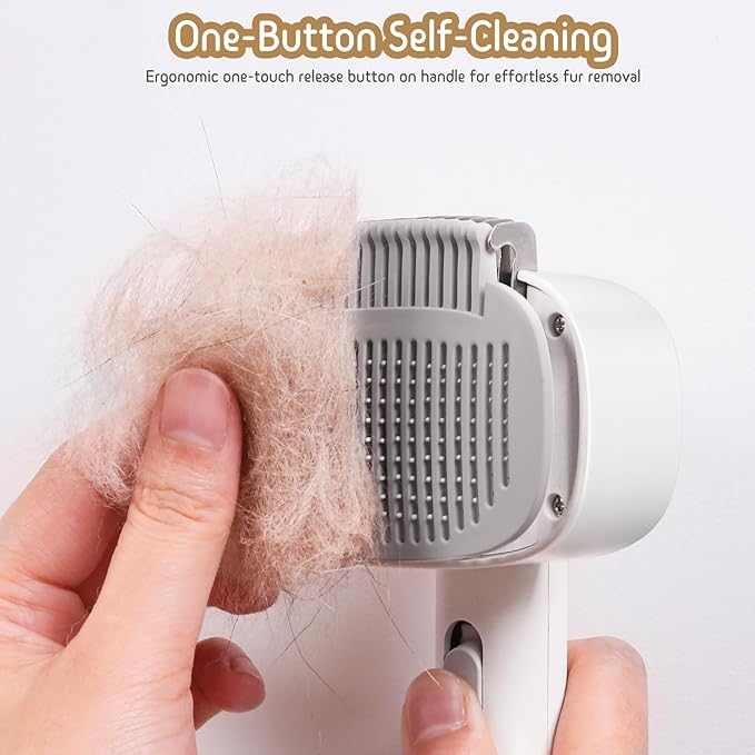 Dog & Cat Brush for Shedding, 2 in 1 Self Cleaning Deshedding Brush with Adjustable Bristle Length & Dematting Comb, Skin Friendly Grooming Tool for Long & Medium-Long Hair Pets