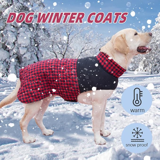 Dog Jackets for Winter, Reversible Dog Coat Windproof Waterproof Jackets for Cold Weather, British Style Plaid Coats Warm Vest for Small Medium Large Dogs(RED, 5XL)