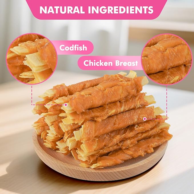 Dog Treats, Chicken Wrapped Cod Fillets, Rawhide Free Healthy Dog Snacks, Soft Dog Treats for Small Dogs, 10.6 oz