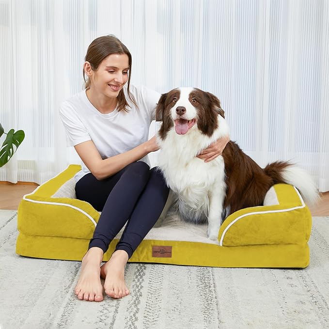 Comfort Expression Orthopedic Dog Bed for Medium Dogs 30x20 Inch, Waterproof Egg Crate Foam Medium Pet Bed with Removable Bolsters, Dog Couch with Washable Cover & Non-Slip Bottom, Spicy Mustard