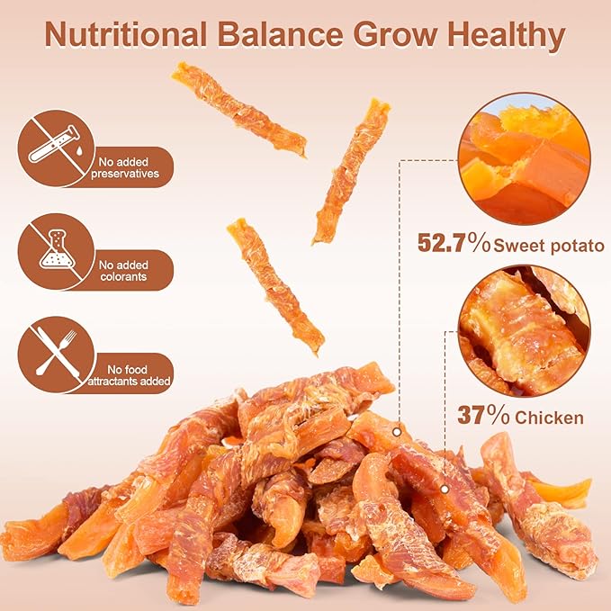 Dog Treats, Chicken Wrapped Sweet Potato Dog Snacks, Puppy Training Snacks Rawhide Free Treats 0.5lb/227g