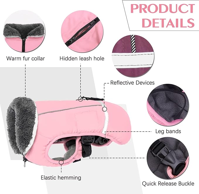 QBLEEV Warm Dog Coat Reflective Dog Jacket, Waterproof Dog Winter Coat Turtleneck Dog Clothes for Cold Weather, Thick Fleece Dog Snowsuit Christmas Dog Vest Pet Apparel for Small Medium Large Dogs L
