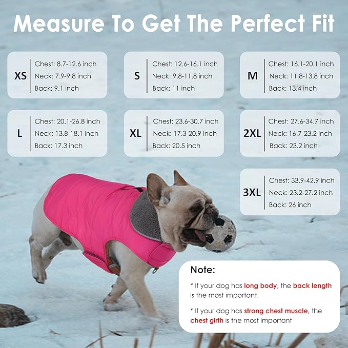 Dog Winter Coat, Waterproof Dog Jacket with Leash Hole, Reflective Adjustable Pet Snow Vest, Warm Fleece Sweater for Small Medium Large Dogs - Pink, M