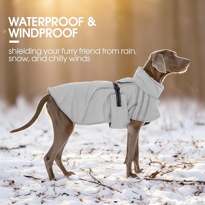 FUAMEY Dog Cold Weather Coats,Dog Winter Jackets for Medium Dogs Warm Dogs Coat with Reflective Strips Waterproof Pet Snowsuit Thick Paded Pets Vest for Boston Terrier French Bulldog Grey M