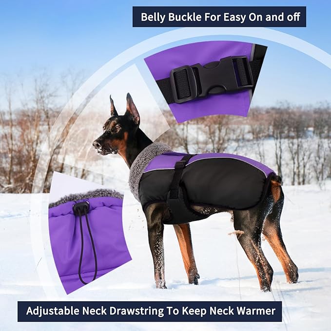 IECOii Extra Warm Dog Coat - Reflective Adjustable Dog Jacket with Buckle Fleece Turtleneck for Cold Weather - Soft Winter Coat for Small, Medium, Extra Large Dogs