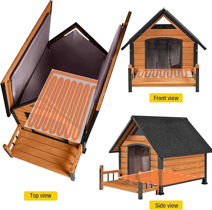 Dog House Outdoor, Insulated Dog Kennel Outside for Large Breed, 50.87" L Weatherproof Large Dog Shelter with Anti-Chewing Iron Frame (Brown-H, 45" D x 32.9" W x 32.6" H)