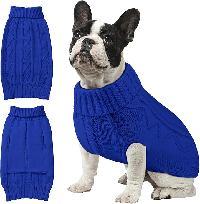 Dog Sweaters for Small Medium Large Dogs Girl, Soft Warm Turtleneck Pup Dogs Shirt, Double Knitting Collar for Outdoor Playing, Warm Dog Clothes (2XL,Royal Blue)