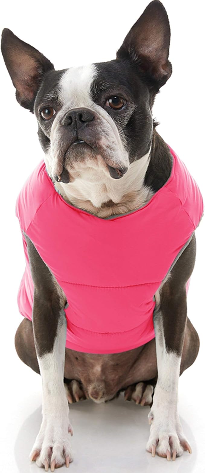 Gooby Padded Vest Dog Jacket - Solid Pink, X-Large - Warm Zip Up Vest Fleece Jacket with Dual D Ring Leash Water Resistant for Small to Medium Dogs