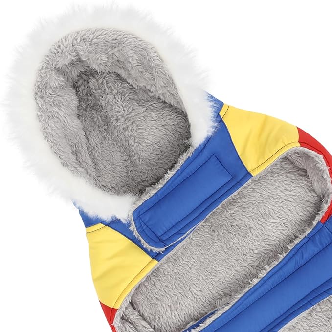 HDE Dog Puffer Jacket Fleece Lined Warm Dog Parka Winter Coat with Harness Hole 90s Colorblock - XL