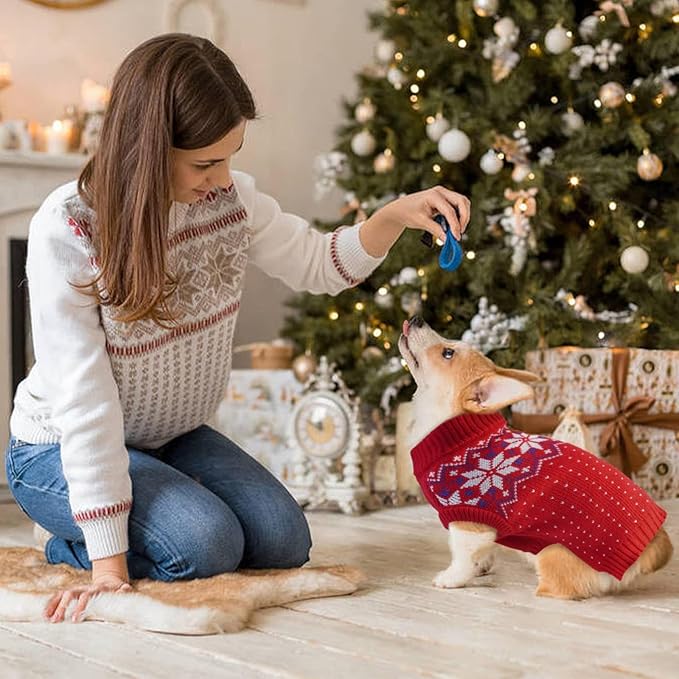 Kuoser Dog Sweater, Holiday Christmas Snowflake Pet Warm Knitwear Dog Sweaters Soft Puppy Clothing, Doggie Turtleneck Cold Weather Outfit Pullover for Small Medium Large Dogs Cats, Red S