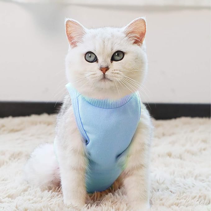 Kitten Onesies,Cat Recovery Suit for Abdominal Wounds or Skin Diseases,After Surgery Wear Anti Licking Wounds,Breathable E-Collar Alternative for Cat Blue M