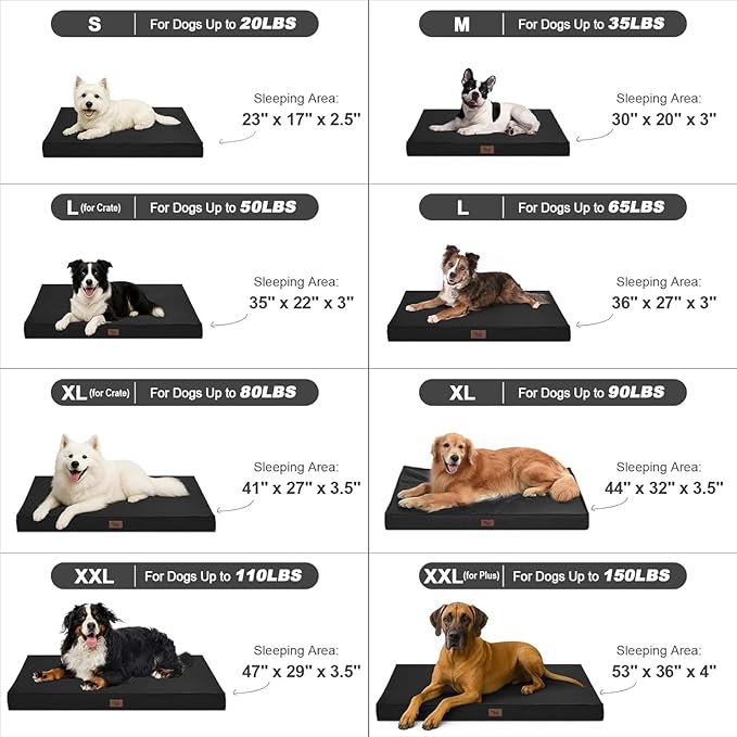 Outdoor Extra Large Dog Bed, Jumbo Waterproof Dog Bed for Large Dogs, Orthopedic Egg Crate Foam Pet Mat with Removable Oxford Cooling Cover, Black